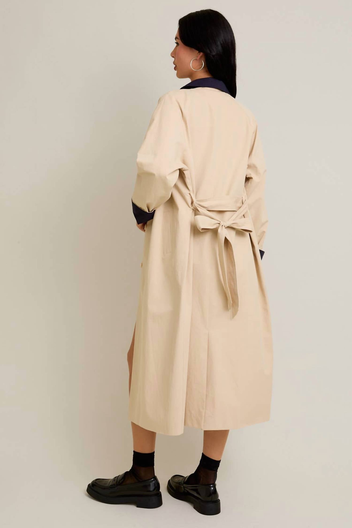 Le Lis - Raglan Sleeve Contrast Collar Oversized Trench Coat
