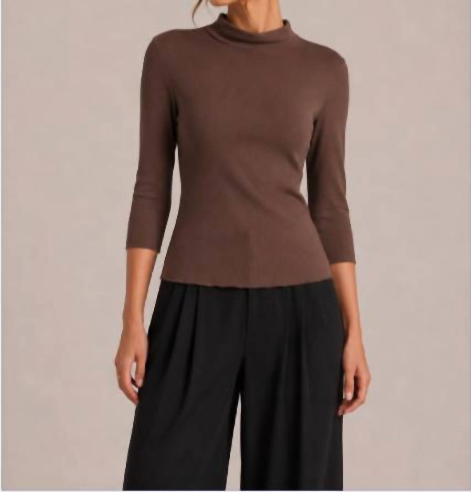Michael Stars - Helena 1x1 Cotton Elbow Sleeve Mock Neck Top