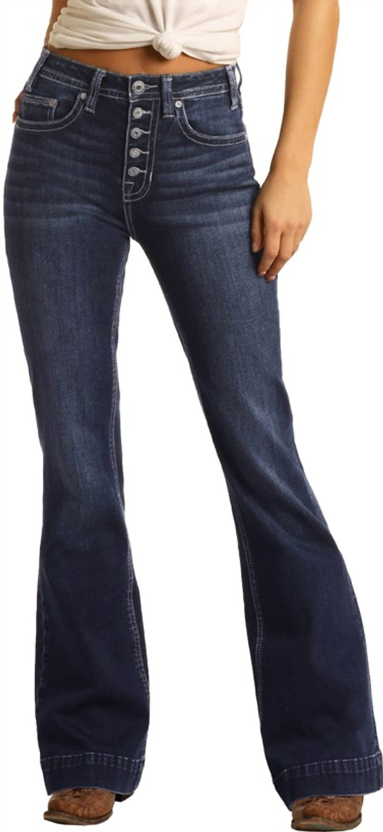 Rock & Roll Denim - Women's High Rise Extra Stretch Button Fly Trouser Jeans