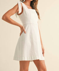 Miou Muse - Cotton Shoulder Tie Mini Dress