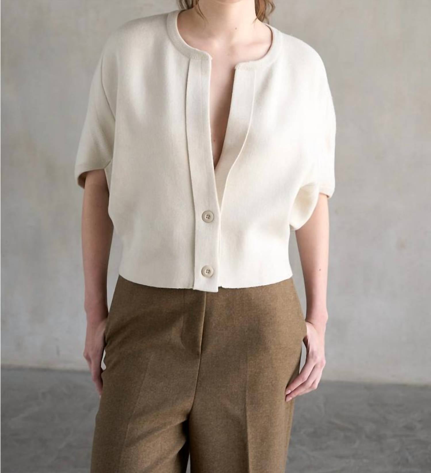 Elle Grey - Double Button Cropped Cardigan Top