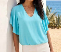 Karen Kane - Flutter Sleeve V-neck Top - Petite