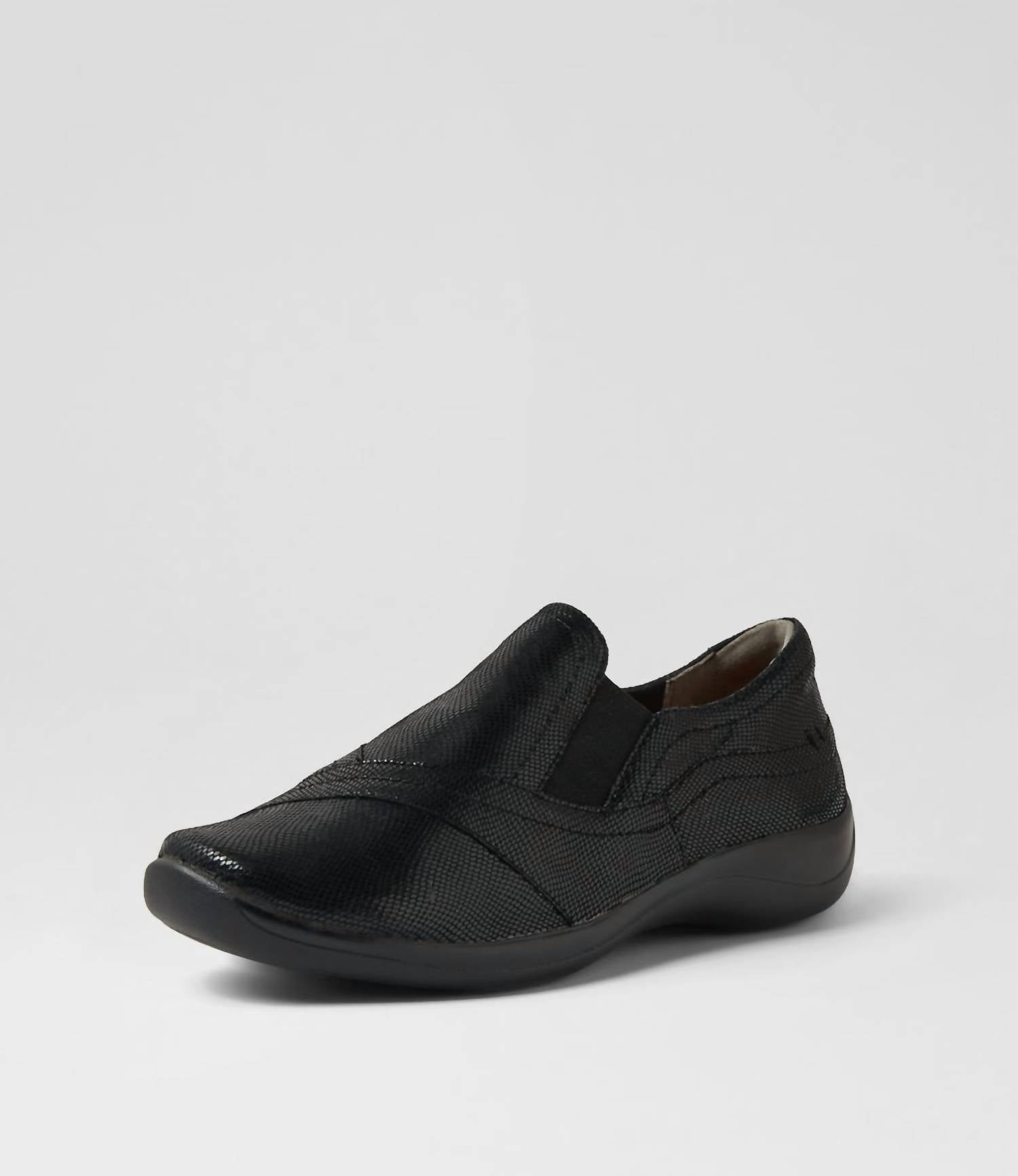 Ziera Women's Java Xf Sneaker in black lizard shine leather - women's sneaker - alternate view