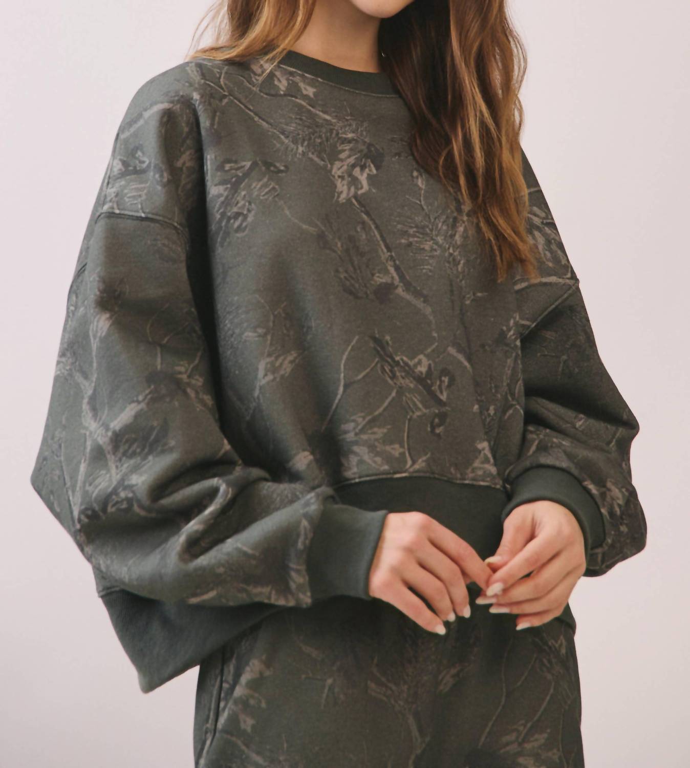 Tcec - Camouflage Print Dropped Shoulders Sweatshirt