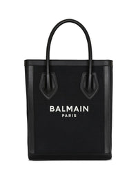 Balmain - Women's Leather Trimmed Canvas Tote Bag
