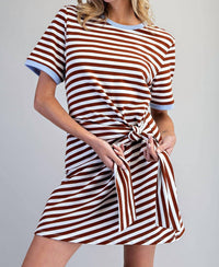 Peace Love Line - Striped Waist Tie Mini Dress