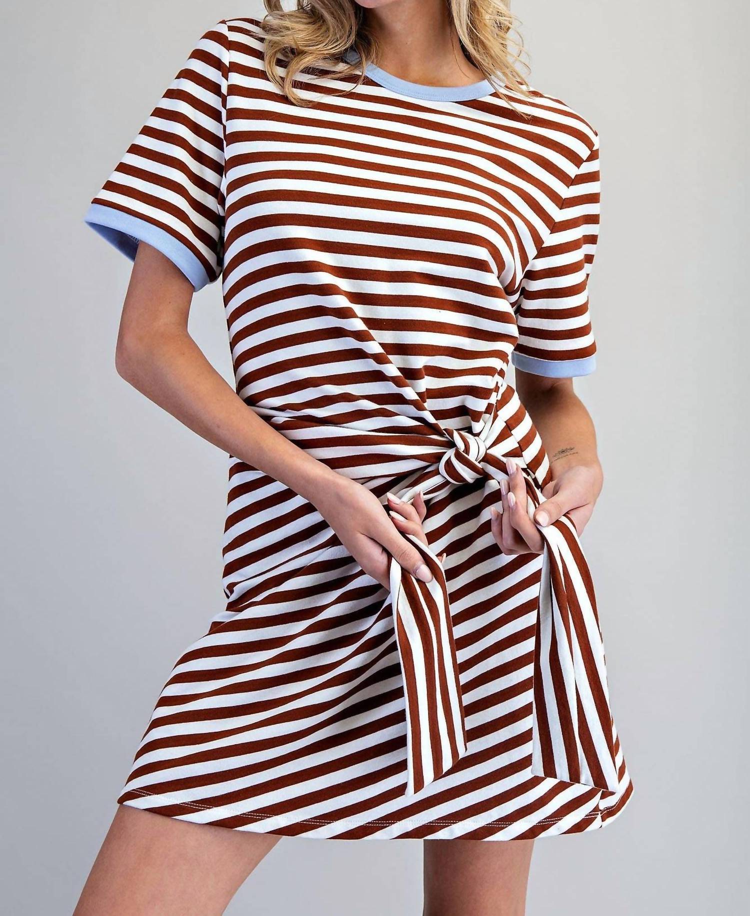 Peace Love Line - Striped Waist Tie Mini Dress