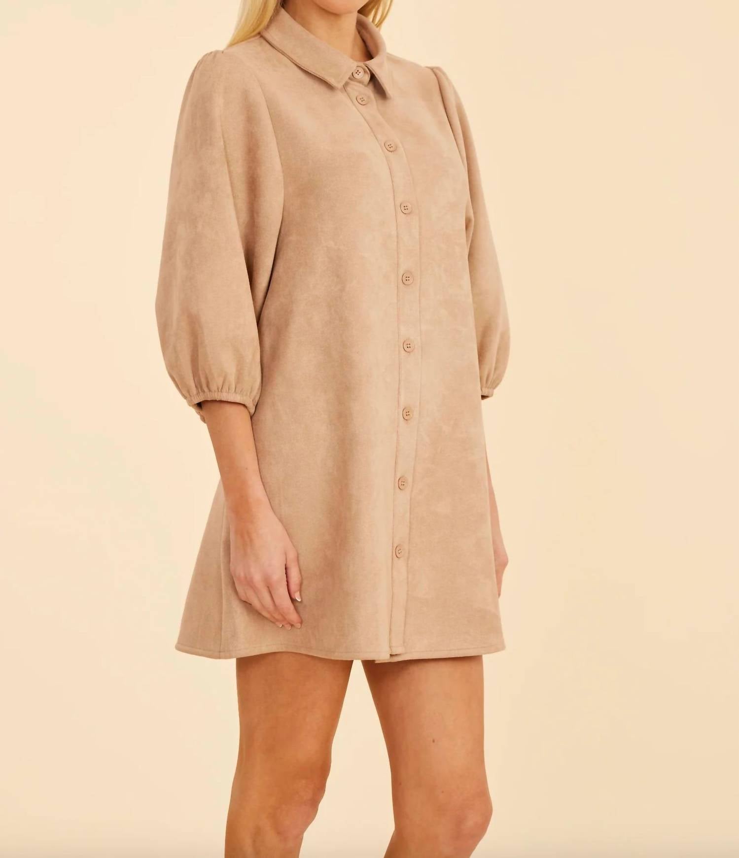 Dolce Cabo - Women's Faux Suede Puff Sleeve Shirt Dress