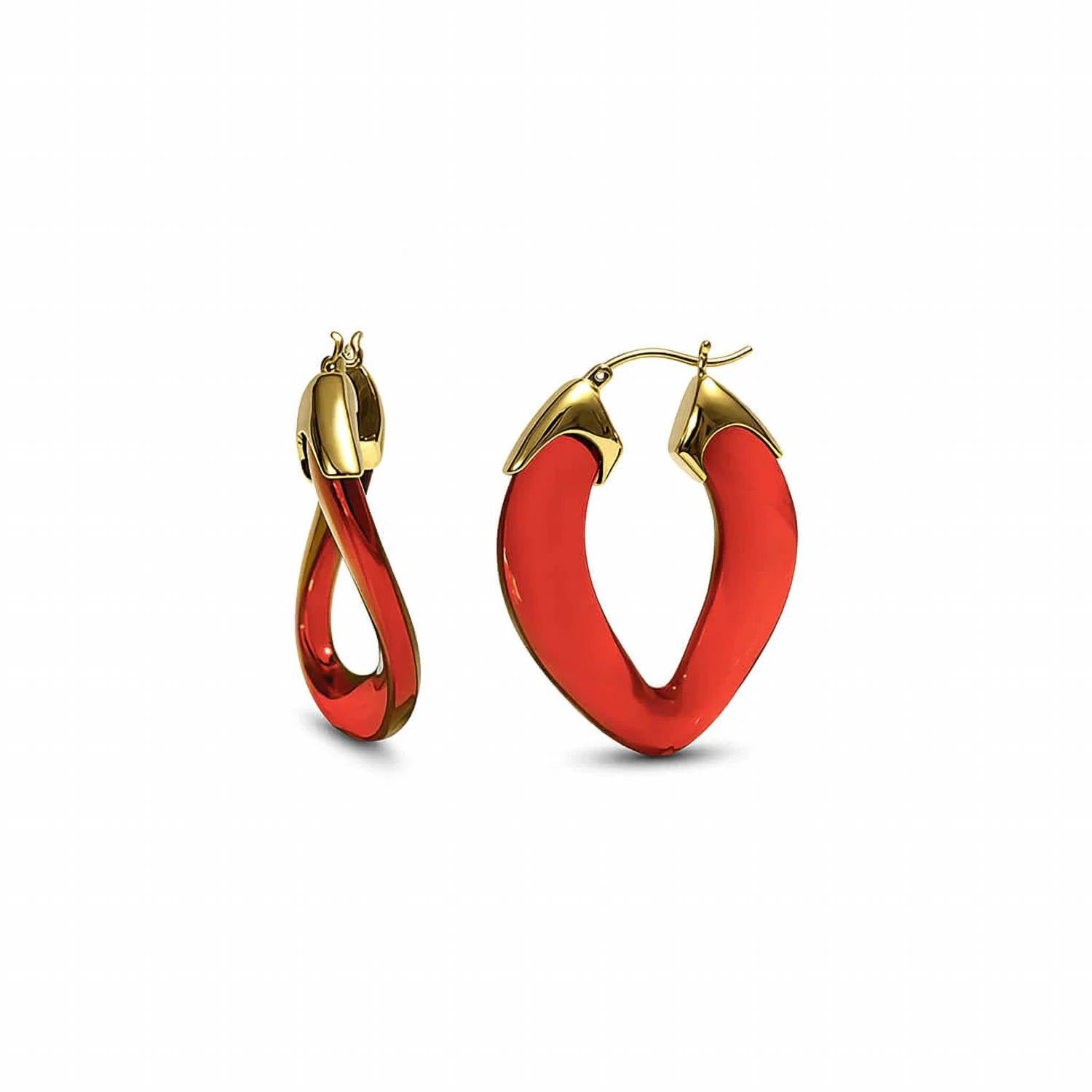 Gold & Honey - Women's Curb Link Lucite Birthstone Hoop Earrings