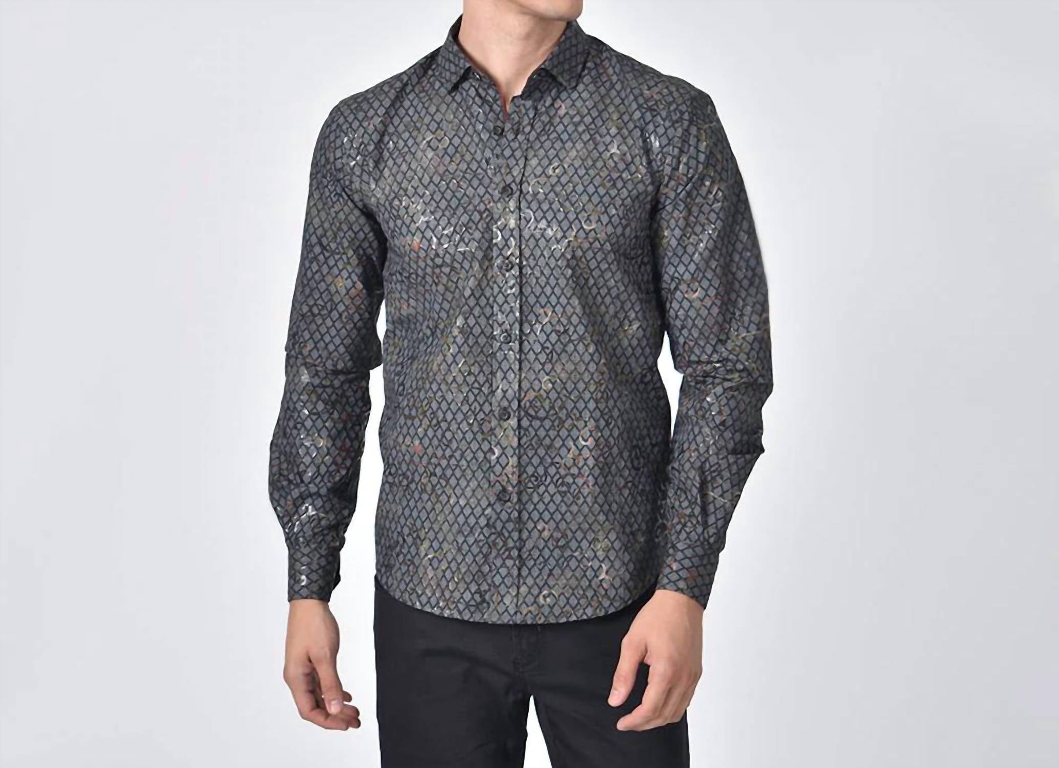 Eight X - Print Foil Jacquard Shirt With Trim