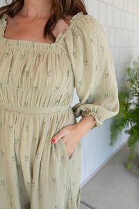 GRADE & GATHER Garden Gauze Midi Dress in green - women's dress - view 4
