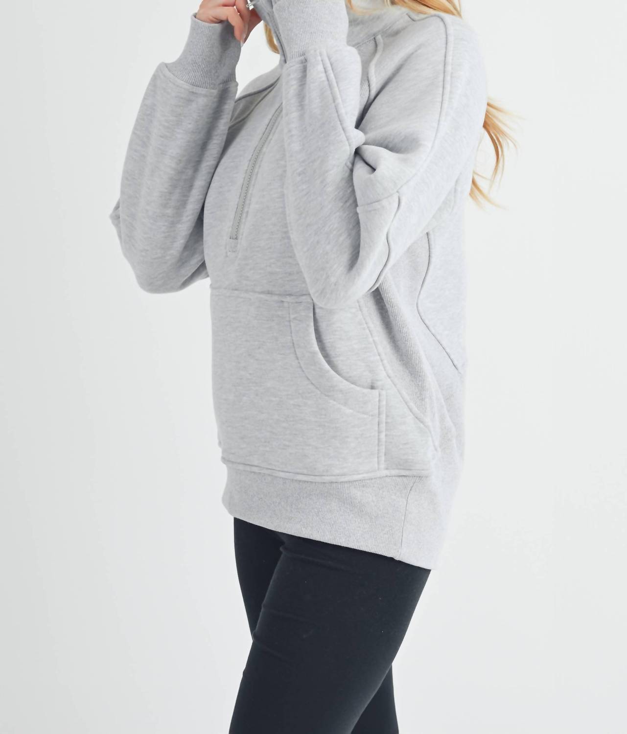 AEMI + CO Women's Funnel Neck Half Zip Pullover Sweater in heather grey - women's sweater - view 8