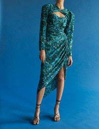 Aiifos Samantha Silk Skirt in splatter print teal - women's skirt