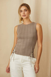 Crescent - Estefania Linen Cotton Multi-ribbed Knit Tank Top
