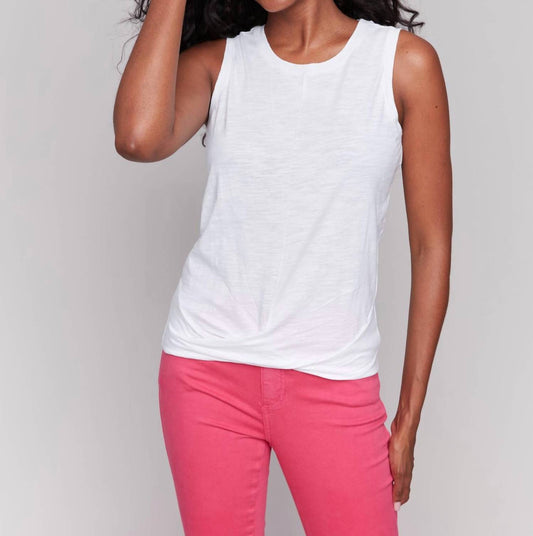 Charlie B - Solid Cotton Slub With Knot Detail Tank Top