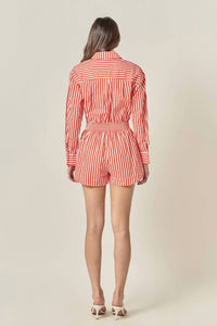 English Factory Stripe Edit Romper in orange - women's pants - alternate view