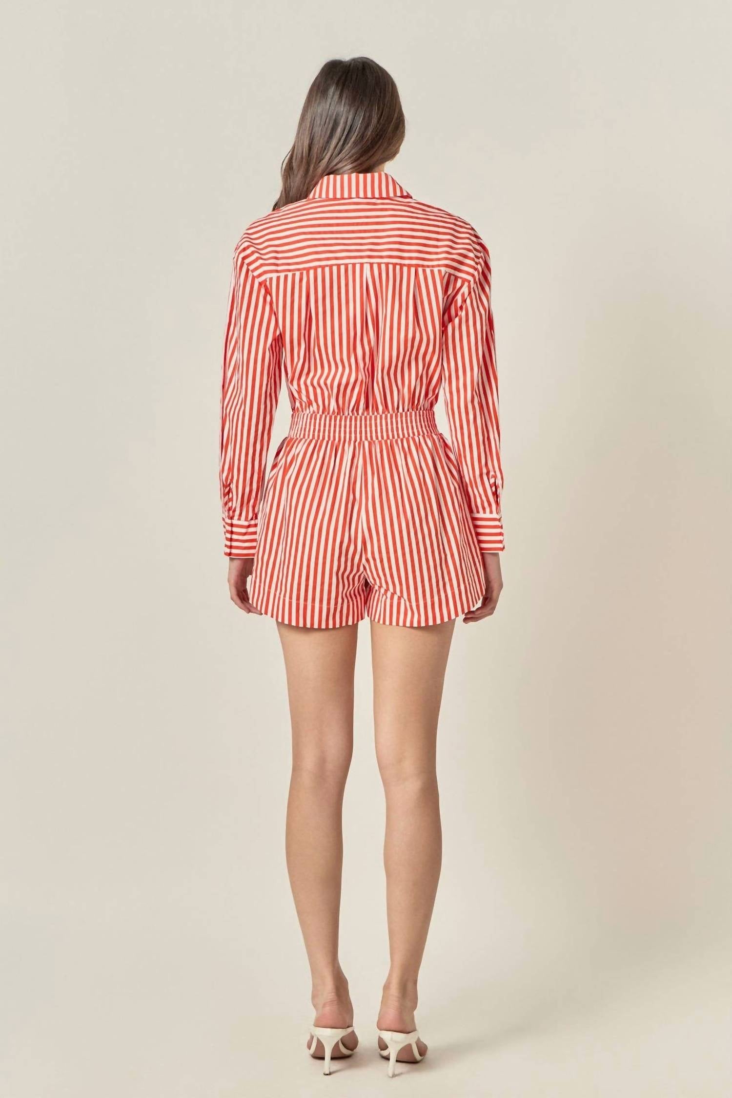 English Factory Stripe Edit Romper in orange - women's pants - alternate view
