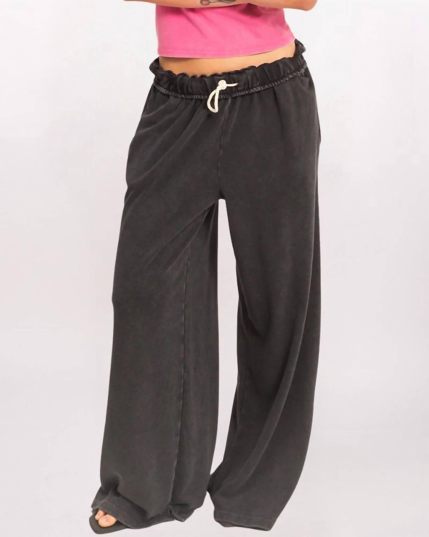 HYFVE Wide Leg Slouchy Sweatpant in black - women's pants