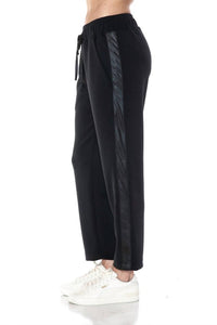ariella Straight Leg Pant W/ Pleather Detail in black - women's pants - alternate view