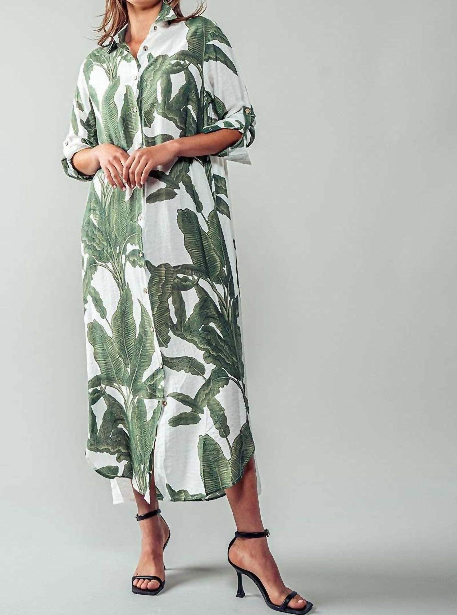 Urban Daizy - Tropical Paradise Button Down Collared Vacation Dress