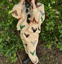 QUEEN OF SPARKLES Deer Head Jogger in beige - women's pants - alternate view
