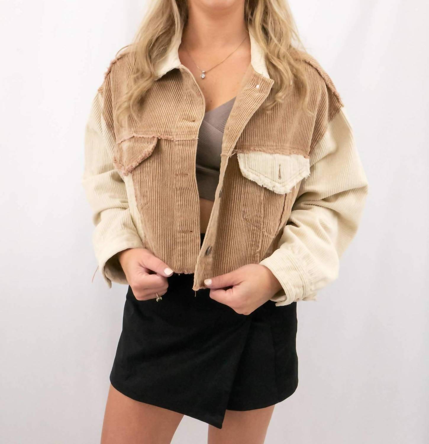 Pol - Cropped Corduroy Block Jacket
