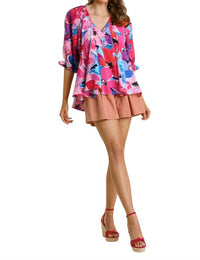 Umgee - Floral Print 3/4 Sleeve Top