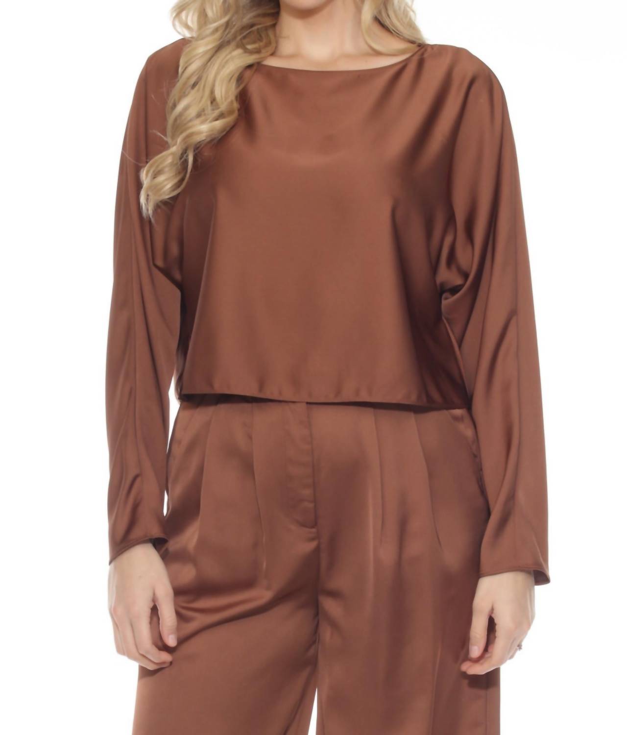 Joseph Ribkoff - Boat Neck Long Sleeve Loose Fit Satin Top