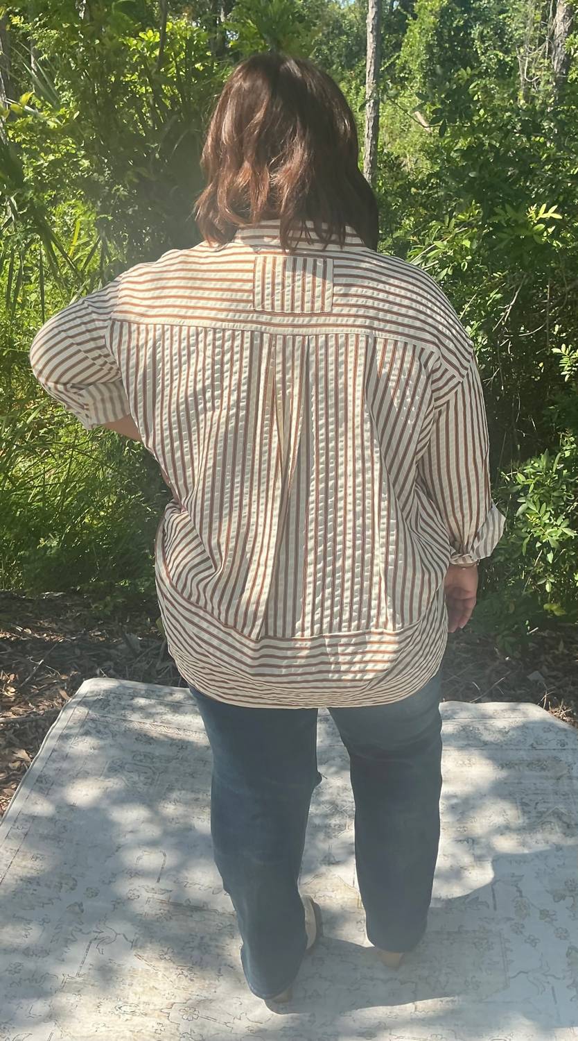 Entro - Textured Stripe Long Sleeve Button Down Shirt