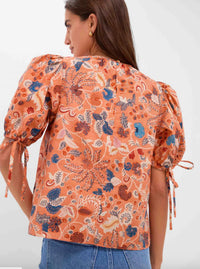 Ulla Johnson Coralie Short Sleeve Blouse in coral peony - women's blouse - alternate view