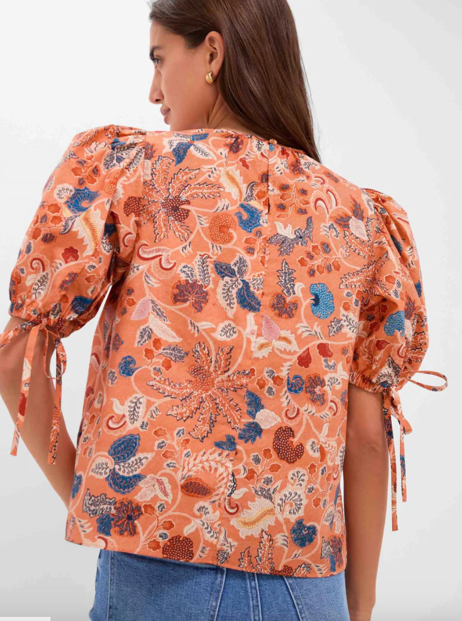 Ulla Johnson Coralie Short Sleeve Blouse in coral peony - women's blouse - alternate view