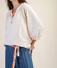Easel - Natural Bohemian Blouse with Trim