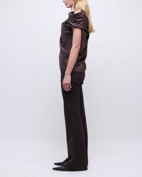 SIMKHAI Vivia Draped Top in chocolate - women's blouse - detail view