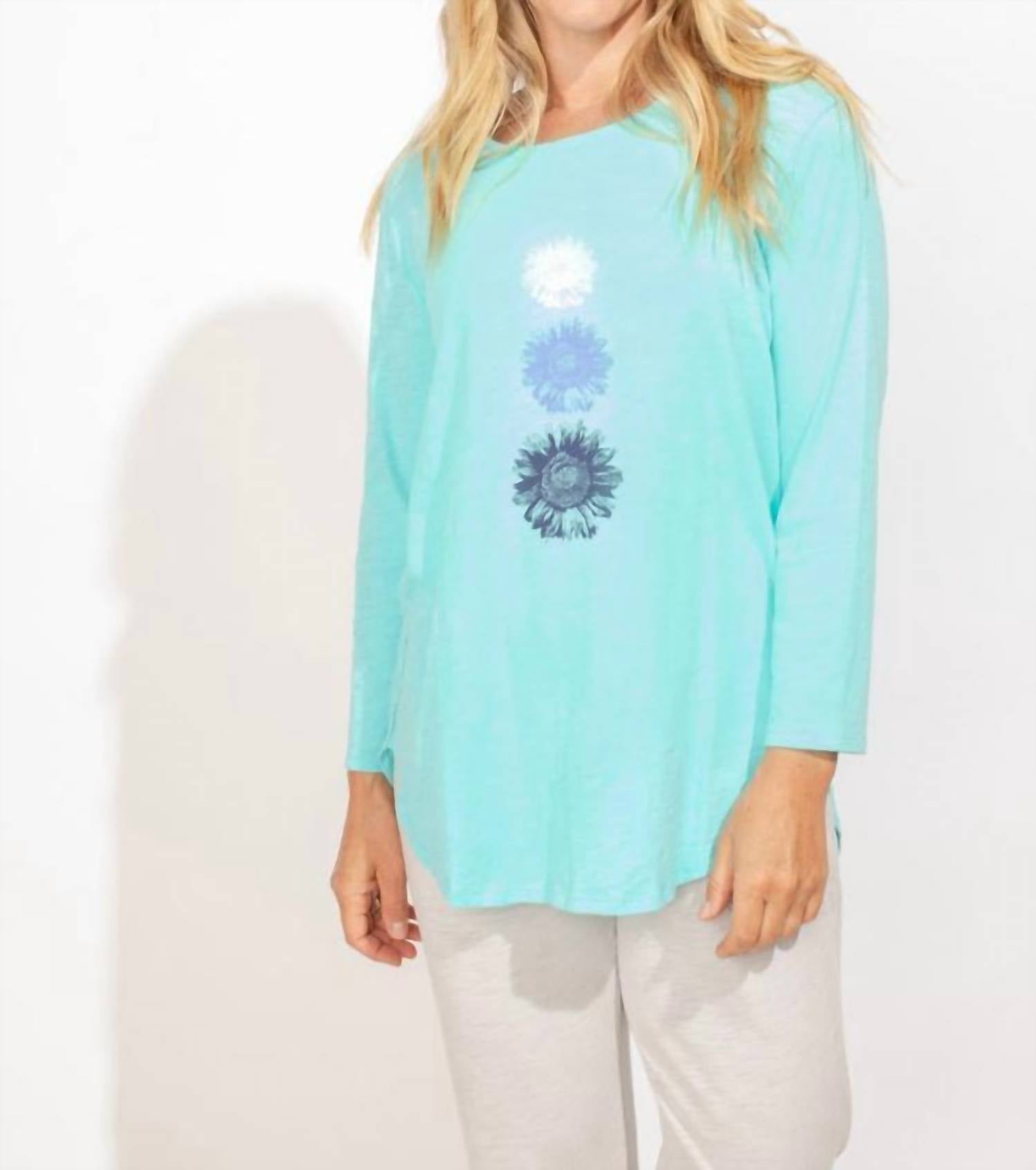 ESCAPE BY HABITAT Sunflower High Low Top in turquoise - women's sweater
