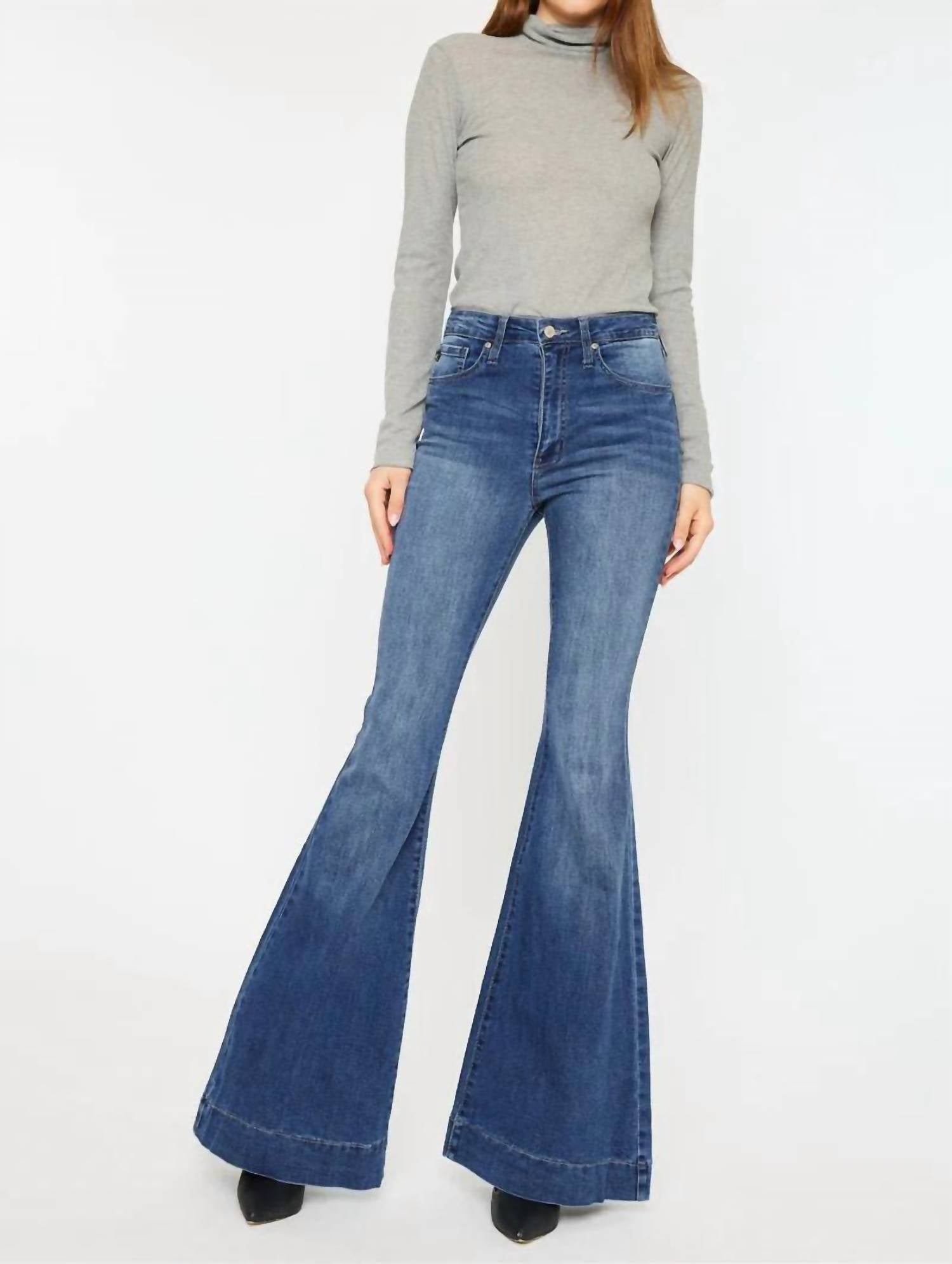 KanCan Braelynn Essentials High Rise Super Flare Jeans in blue - women's jeans