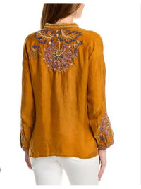 Johnny Was Serenity Button Down in rust - women's blouse - detail view