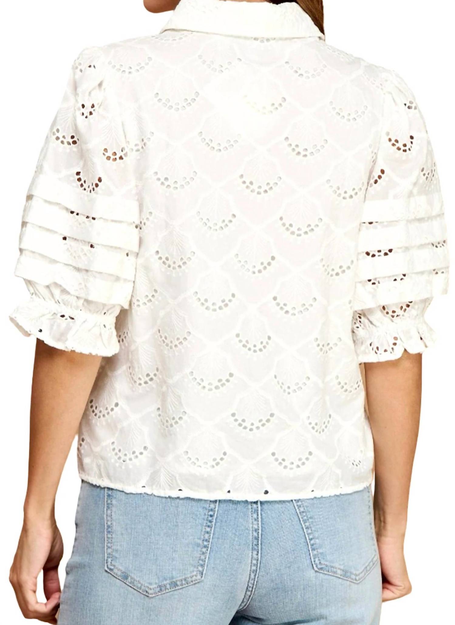 Strut & Bolt - Pintuck Eyelet Puff Sleeve Shirt Top