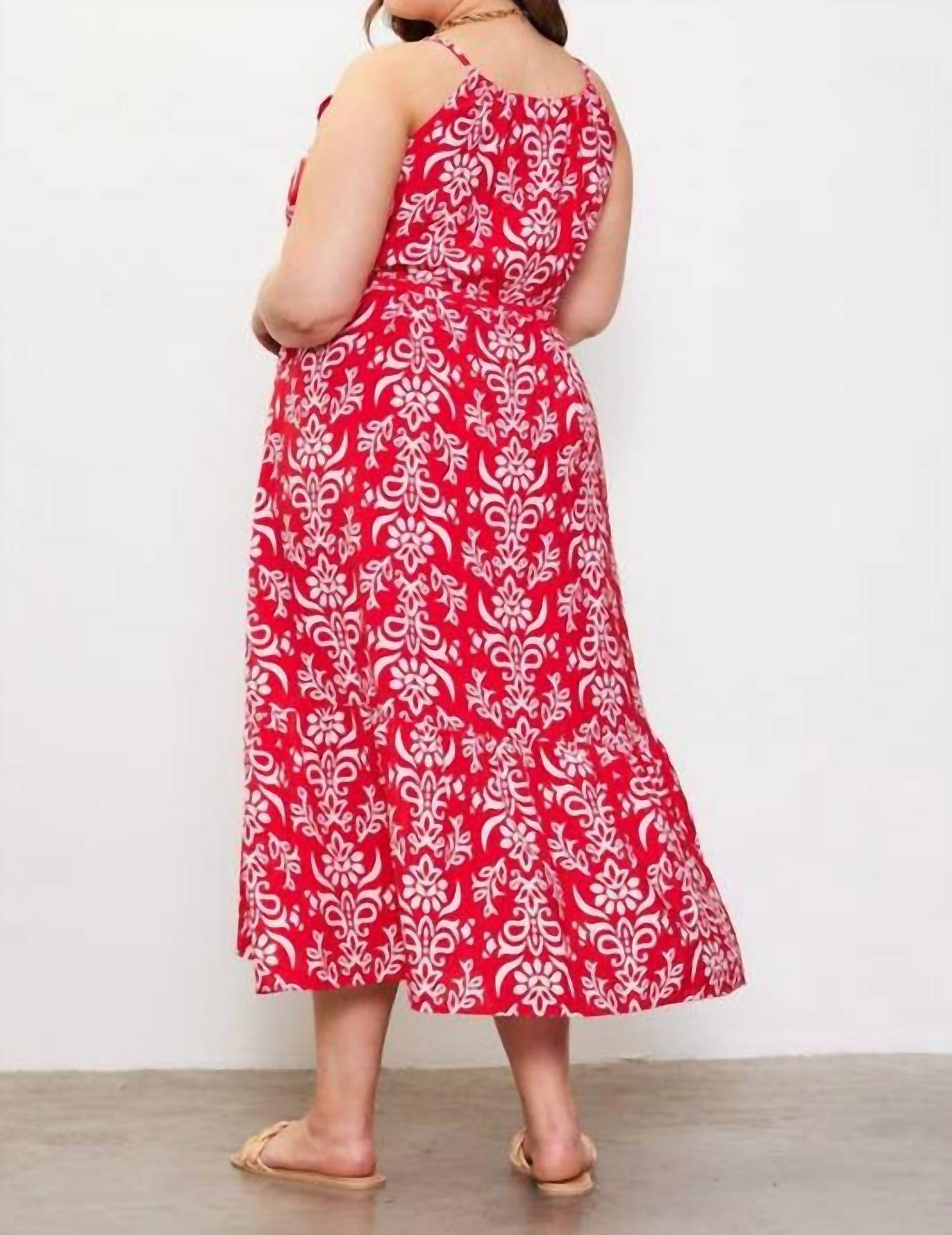 Skies Are Blue - Printed Halter Neck Maxi Trepeze Dress - Plus