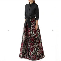 Teri Jon - Metallic Taffeta Floral Dress Gown