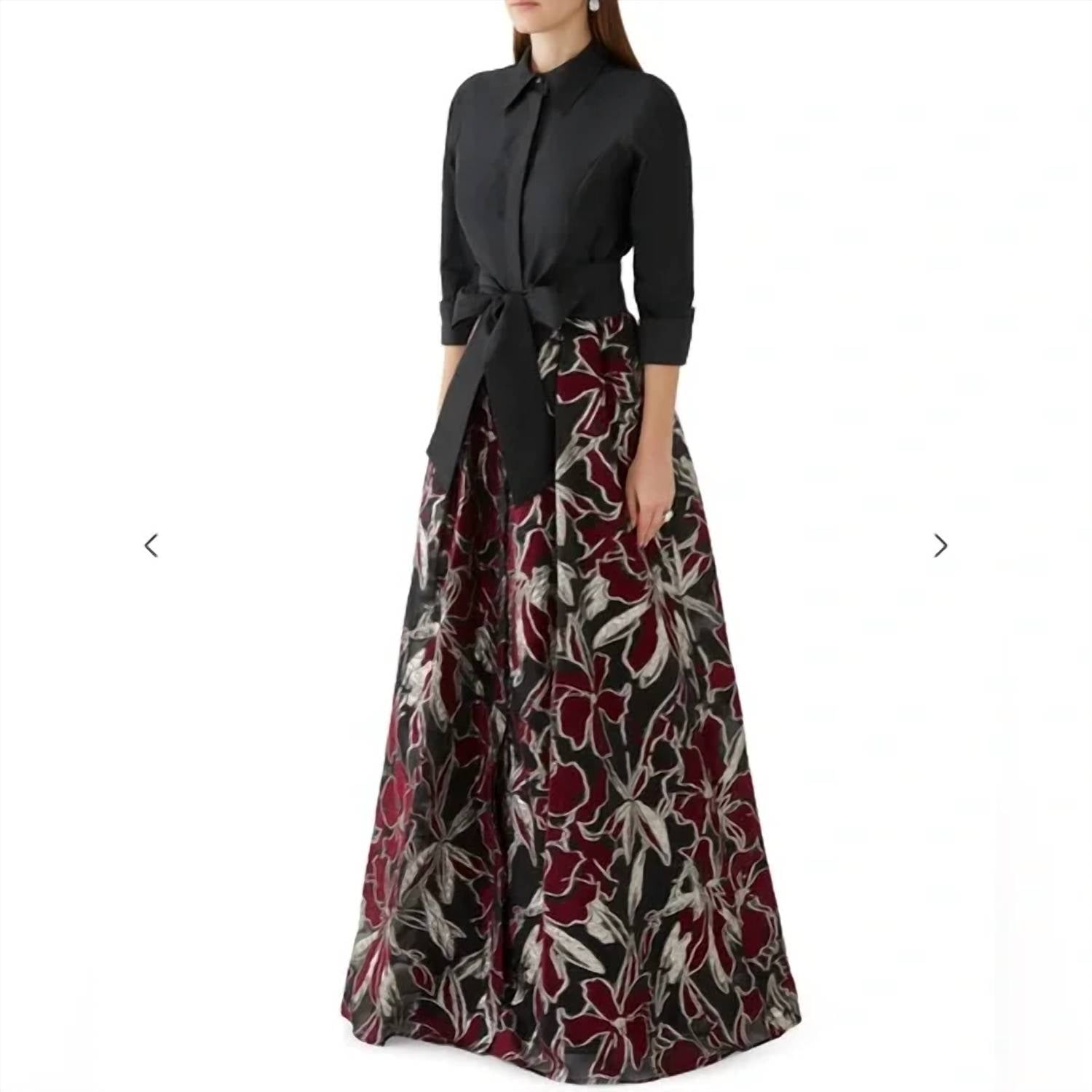 Teri Jon - Metallic Taffeta Floral Dress Gown