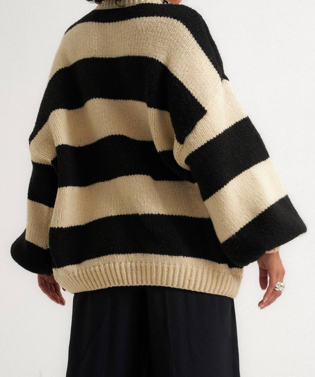 Callahan Bellamy Pullover Sweater in black stripe - women's sweater - detail view