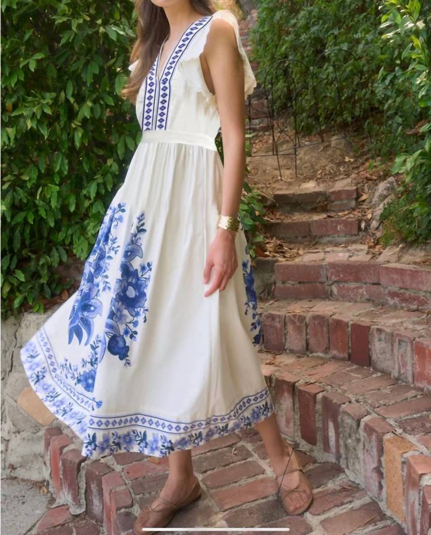 Moon River - Floral Border Midi Dress