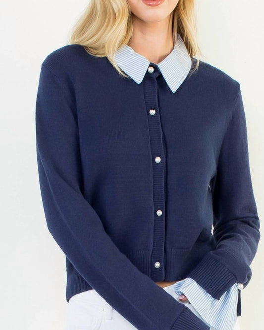 Thml - PEARL BUTTON MIXED MEDIA TOP