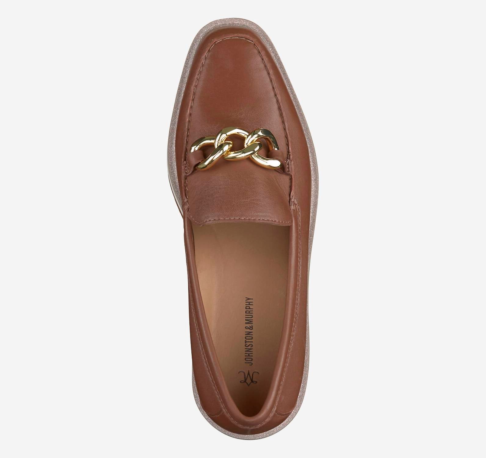JOHNSTON & MURPHY Women's Gracelyn Chain Loafer in cognac glove - women's flats - detail view