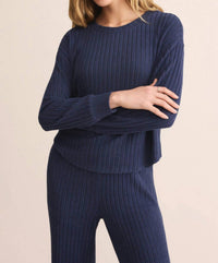 Z Supply Elfie Rib Top in blue sapphire - women's long sleeve top
