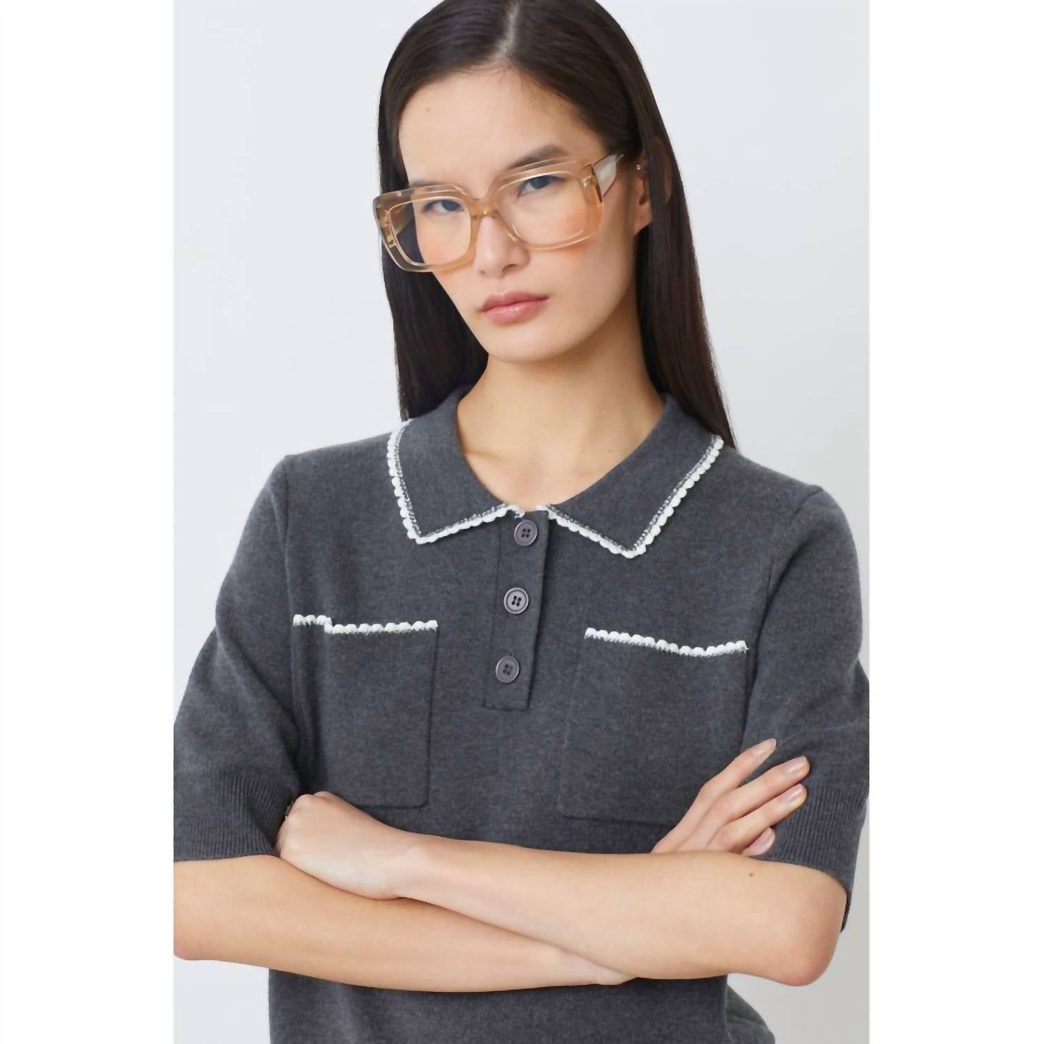 Suncoo - Polka Collared Knit Top
