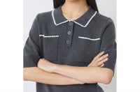 Suncoo - Polka Collared Knit Top
