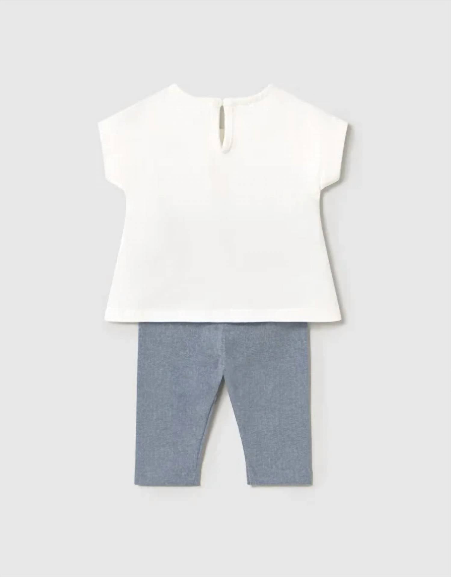 Mayoral - Girl's Two Piece Flower Appliques With Denim Legging