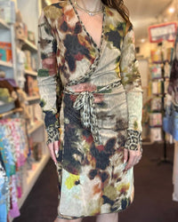 Petit Pois By Viviana G Reversible Wrap Dress in leopard - women's dress - detail view