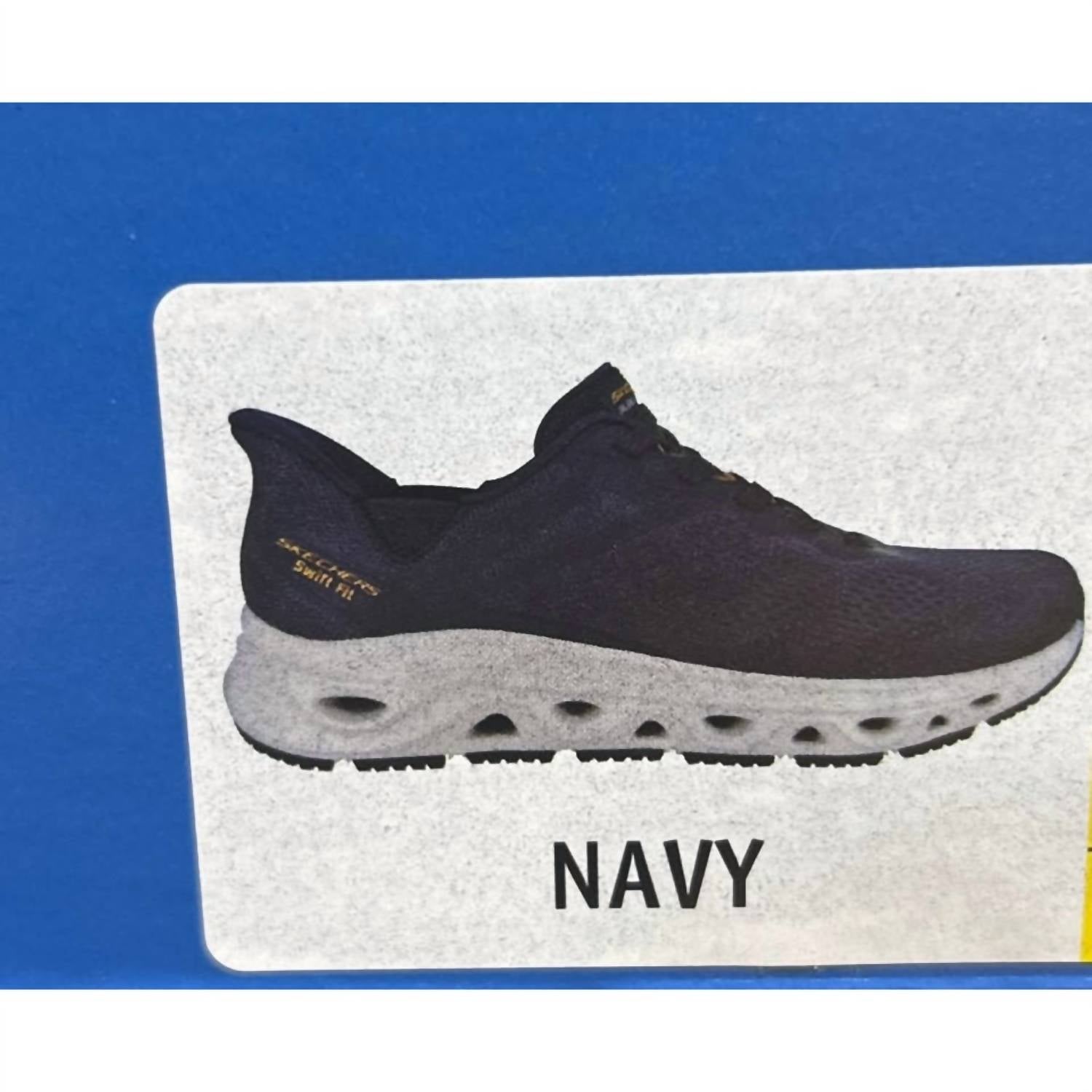 Skechers Men's Mesh Hands Free Swift Fit Athletic Shoes in navy blue - men's shoe - detail view